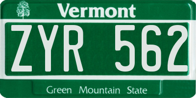 VT license plate ZYR562