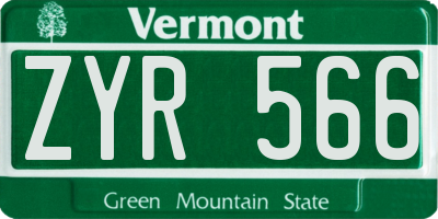 VT license plate ZYR566