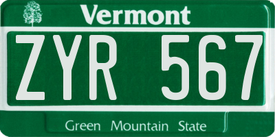 VT license plate ZYR567