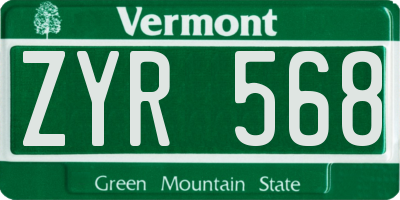 VT license plate ZYR568
