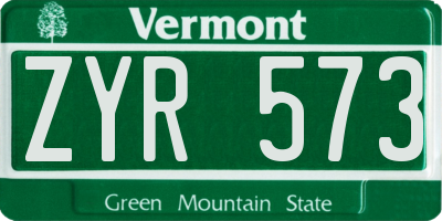 VT license plate ZYR573