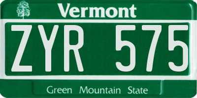 VT license plate ZYR575