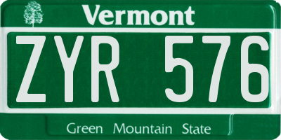 VT license plate ZYR576