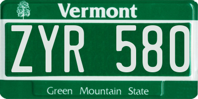 VT license plate ZYR580
