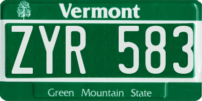 VT license plate ZYR583