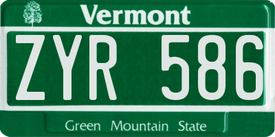 VT license plate ZYR586