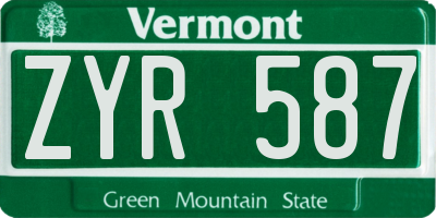 VT license plate ZYR587