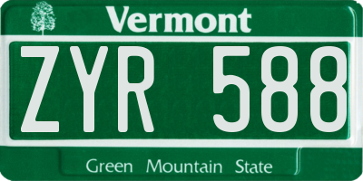 VT license plate ZYR588