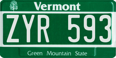VT license plate ZYR593