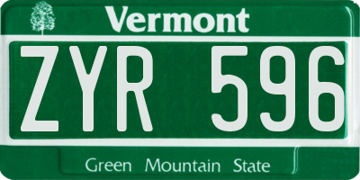 VT license plate ZYR596