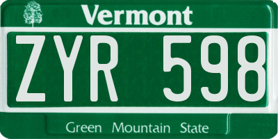 VT license plate ZYR598