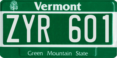 VT license plate ZYR601