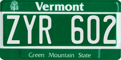 VT license plate ZYR602