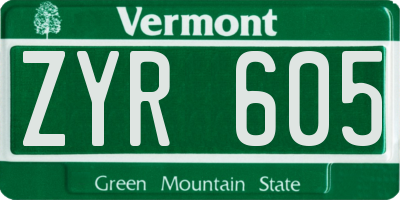 VT license plate ZYR605