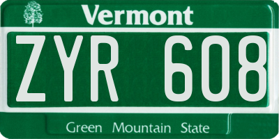 VT license plate ZYR608