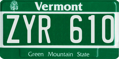 VT license plate ZYR610