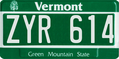 VT license plate ZYR614
