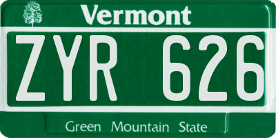 VT license plate ZYR626