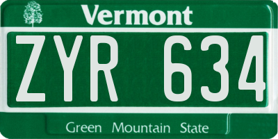 VT license plate ZYR634