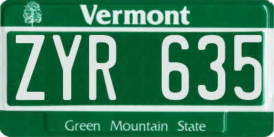 VT license plate ZYR635