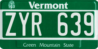 VT license plate ZYR639