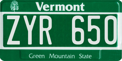 VT license plate ZYR650
