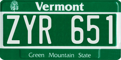 VT license plate ZYR651