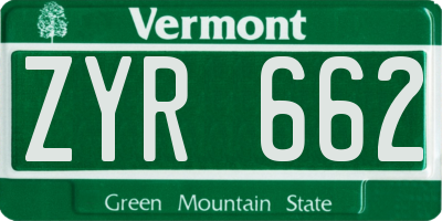 VT license plate ZYR662