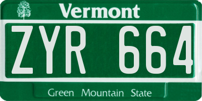 VT license plate ZYR664