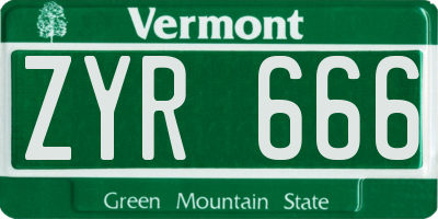 VT license plate ZYR666