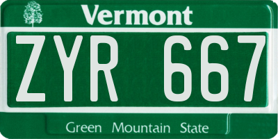 VT license plate ZYR667