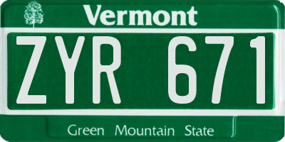VT license plate ZYR671