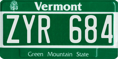 VT license plate ZYR684