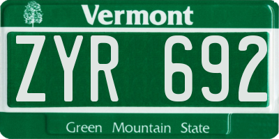VT license plate ZYR692