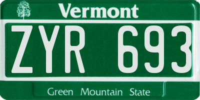 VT license plate ZYR693