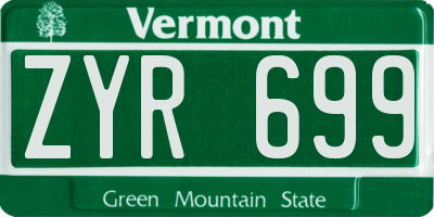 VT license plate ZYR699