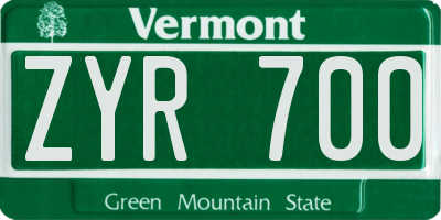 VT license plate ZYR700