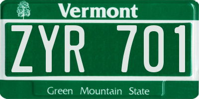VT license plate ZYR701