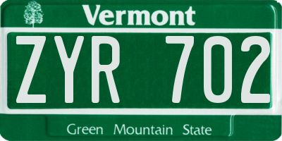 VT license plate ZYR702