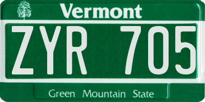 VT license plate ZYR705