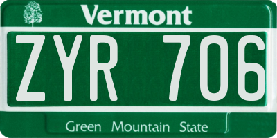 VT license plate ZYR706