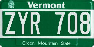 VT license plate ZYR708