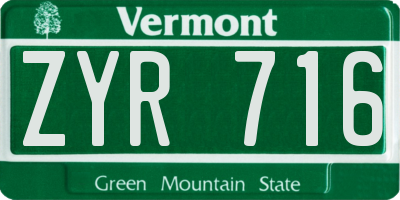 VT license plate ZYR716