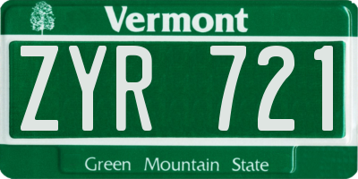 VT license plate ZYR721