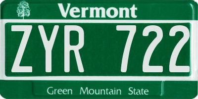 VT license plate ZYR722