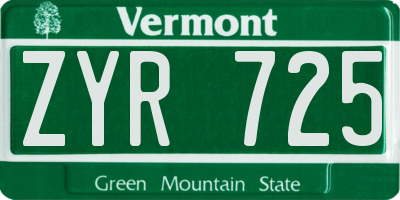 VT license plate ZYR725