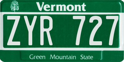 VT license plate ZYR727