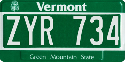 VT license plate ZYR734