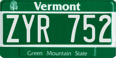 VT license plate ZYR752
