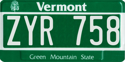 VT license plate ZYR758